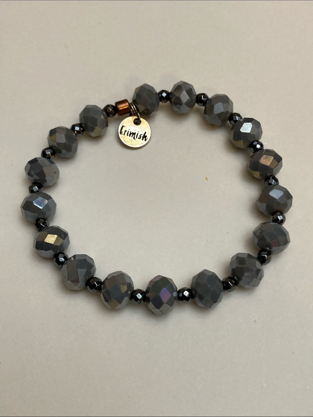 Erimish Gray Faceted Bead Stretch Bracelet with Metallic Accents